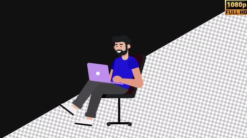 Boy Working on Laptop 2d | Alpha Channel