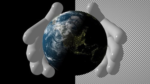 Hands holding rotating Earth, Alpha Channel, Exclusive, 3D Render