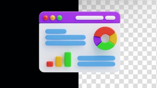 Animated 3D Browser Window with Data Charts and Graph