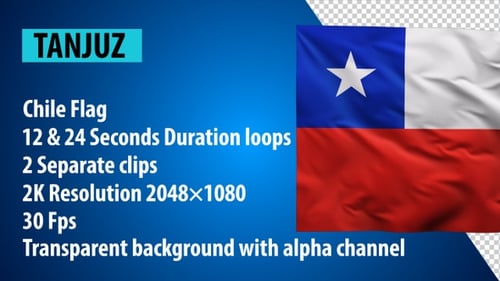 Realistic Chilean Flag Waving Transparent Loop Animation