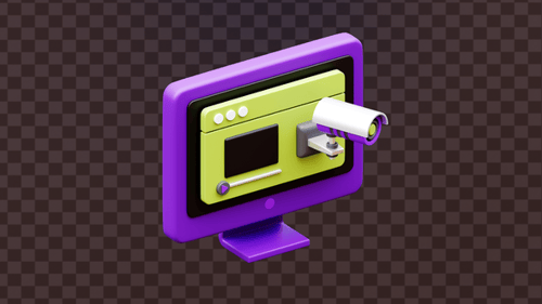 3D Surveillance Security Camera Animation on Computer Screen