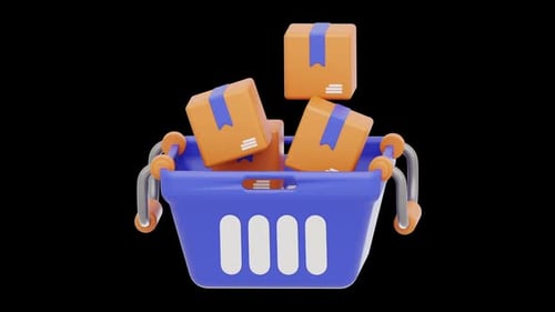 Modern 3D Animated Shopping Basket with Dropping Packages