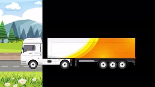 Flat Design Animation of a Moving Semi-Truck on a Road