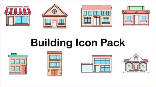 Animated Flat Design Building Icon Pack