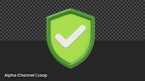 3D Check Mark on Shield Animation | Alpha Loop