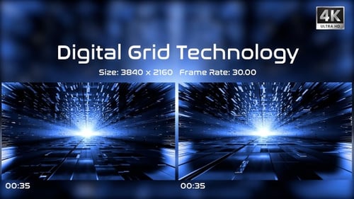 Futuristic Digital Grid Tunnel with Abstract Technology Elements