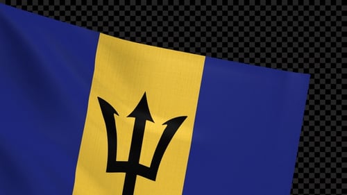 Waving Barbados Flag Realistic Animation with Alpha