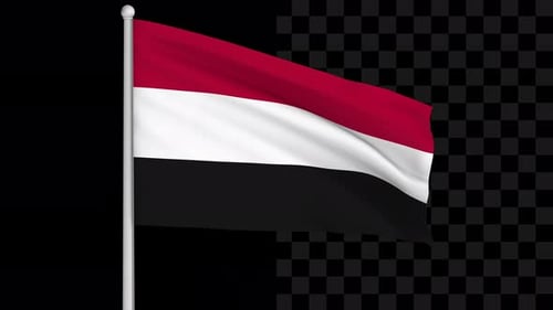 Realistic Waving Yemen Flag on a Pole