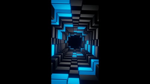 Fondo de animación de bucle de túnel de cubos azules y negros de vídeo vertical
