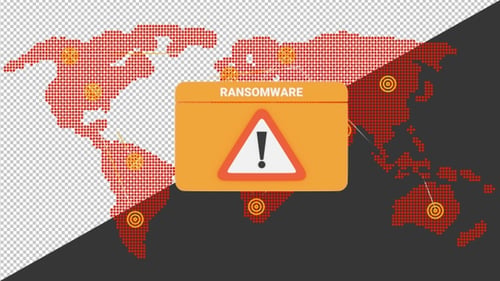 3D Ransomware Alert Warning Attack on Screen World Map | Alpha Channel