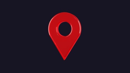 Red 3D Location Pin Icon Rotating on Black Background