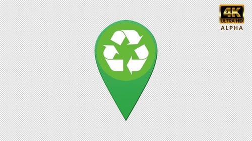 Animated 3D Green Map Pin with Recycling Symbol
