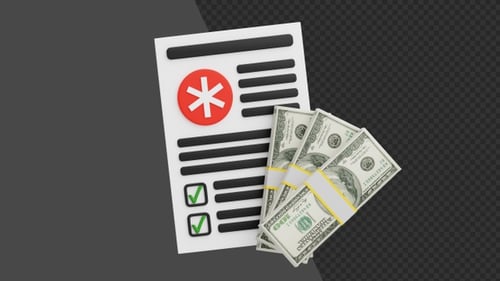 3D Medical document with money | Alpha Channel