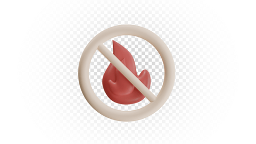 3D Minimalist No Fire Prohibition Sign Icon on White Background