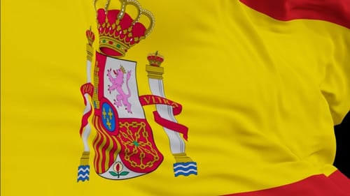 The Spain with alpha channel waving in the wind in slow motion