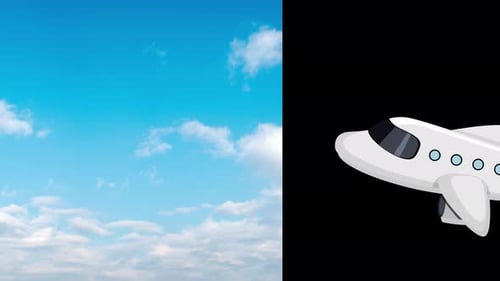 Animated Cartoon Airplane Flying Across Blue Sky