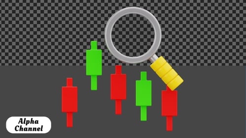 3D Stock Market Analysis with Magnifying Glass Animation | Alpha Channel