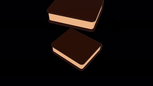 Brown books fall from above, forming a stack of books on transparent background