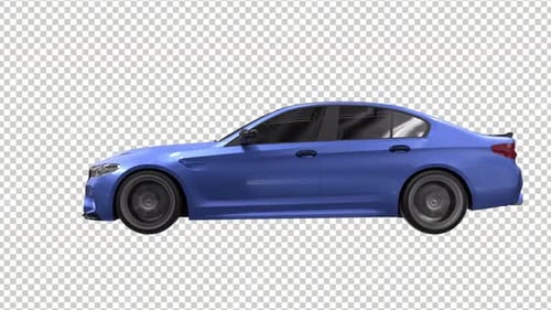 Speeding Blue Car Alpha Channel