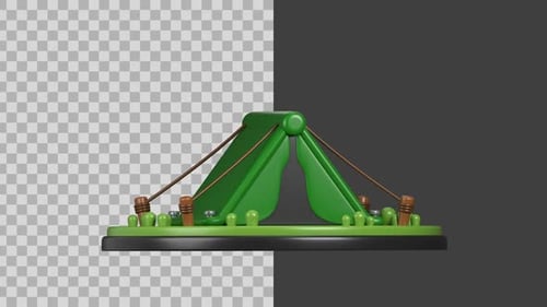 3D Green Camping Tent Rotating Animation