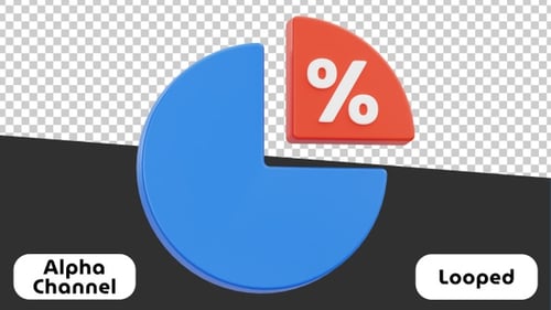 Gráfico circular con animación 3D de símbolos porcentuales | Alpha Channel