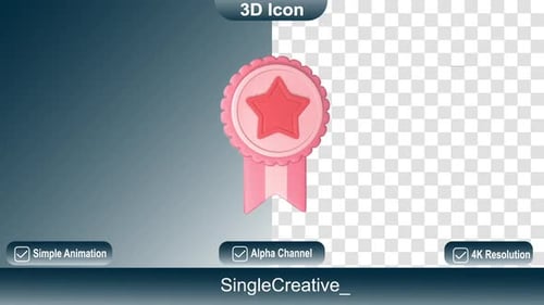 Modern 3D Animated Star Badge Icon with Ribbon