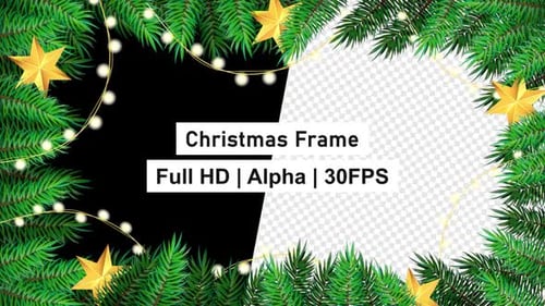 Animated Christmas Frame with Pine Branches and Golden Stars