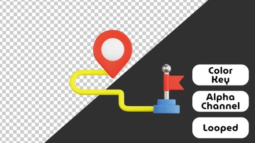 3D Animated Location Pin and Flag with Path