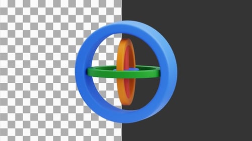 3D-Animation des farbenfrohen rotierenden Gyroskopmechanismus | Alpha-Kanal