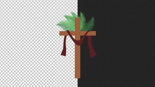 Flat Design Easter Cross with Palm Leaves Reveal Animation