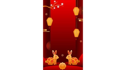 Animated Golden Rabbits and Lanterns Chinese New Year Vertical Background