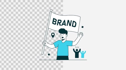 Animated Character Holding Brand Flag in Flat Design Style