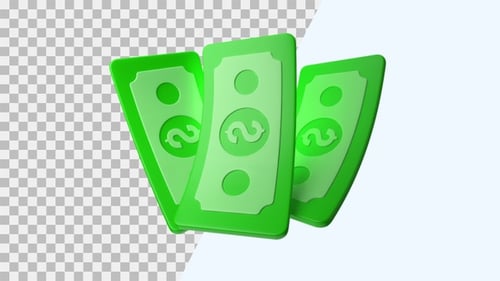 Animated Green Money Bills 3D Icon Loop