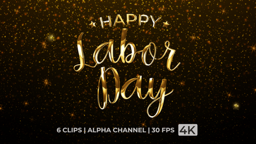 Animated Metallic Happy Labor Day Text Reveal with Particles