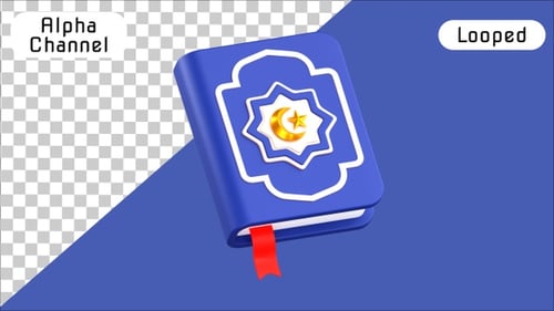Animation 3D d'icônes du livre du Saint Coran | Alpha Channel