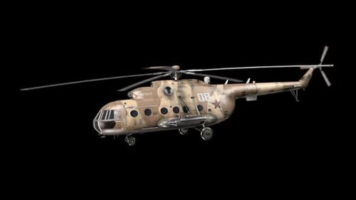 Flying Military Helicopter with Transparent Background Animation