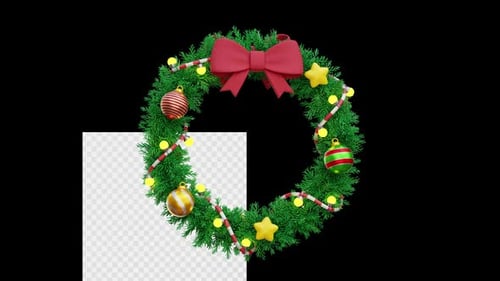 Animated Christmas Wreath with Ornaments and Glowing Lights