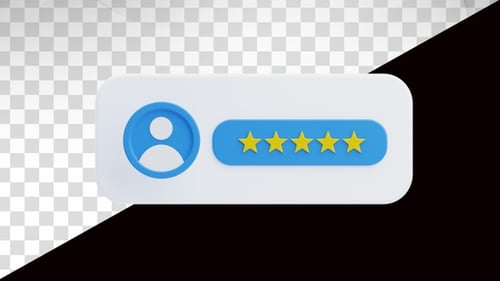 3D animation of Five star user rating review badge