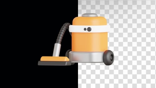 Animated 3D Vacuum Cleaner Icon Cleaning Debris Loop
