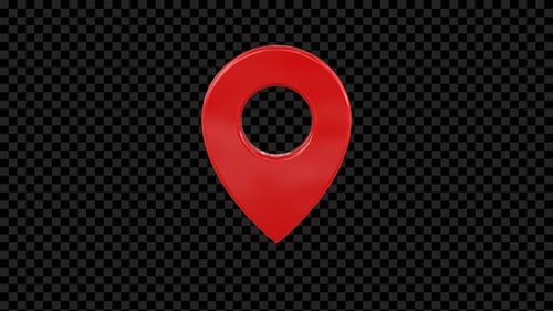 Rotating 3D Red Location Pin Icon Loop with Alpha Channel