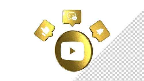 Golden YouTube Social Media Engagement Icons Pack Animation