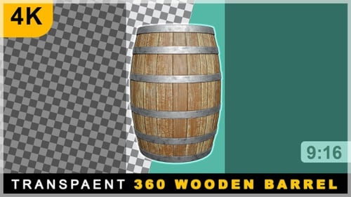 Portrait View Of 360 Rotating Seamless Loop Wooden Vintage Barrel On Transparent Background