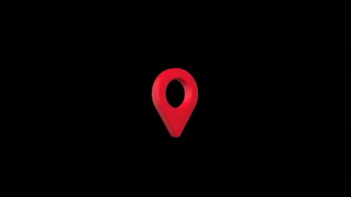 Red navigation pin popping up with bounce effect on transparent background