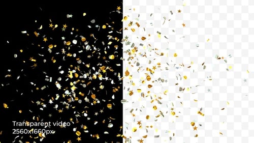 Golden and Silver Confetti Burst with Stars Overlay