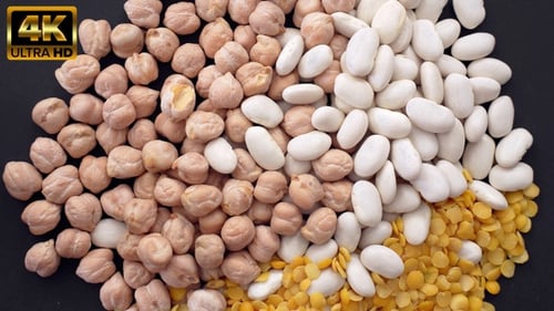 Overhead Close Up of Chickpeas, Beans, and Lentils