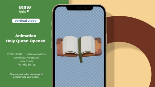 Se abre el Sagrado Corán de animación 3D: ciclo de lectura espiritual sin fondo vertical