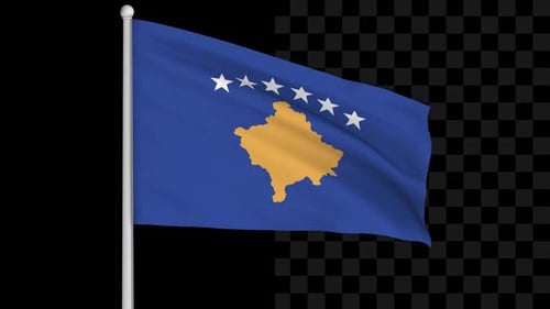 Realistic Waving Flag of Kosovo Animation with Alpha Channel