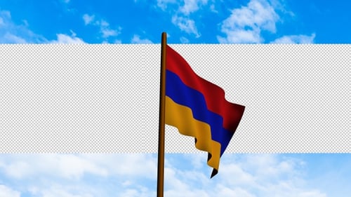 Armenian Flag Waving on Pole with Transparent Background
