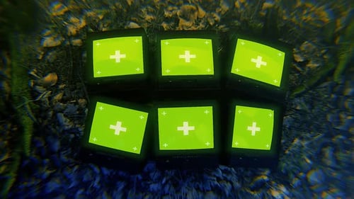 Retro CRT Monitors Green Screen Display Reveal