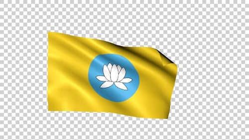 Realistic Waving Flag with Lotus Flower Symbol Animation